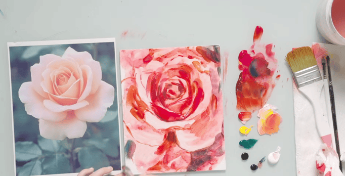 rose painted in red and pink tones
